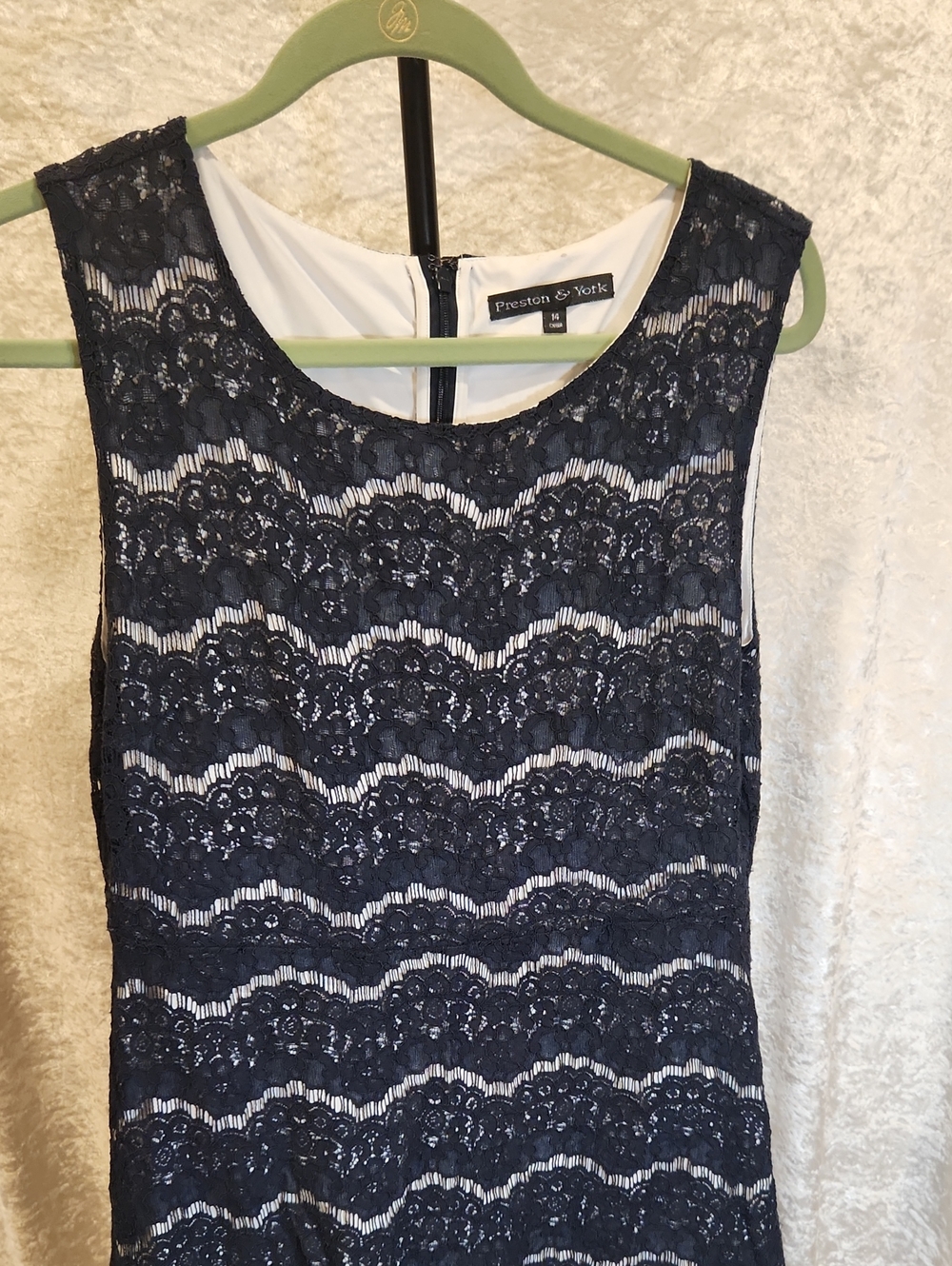 Preston & York Sz 14 Navy Lace Overlay Sleeveless Dress